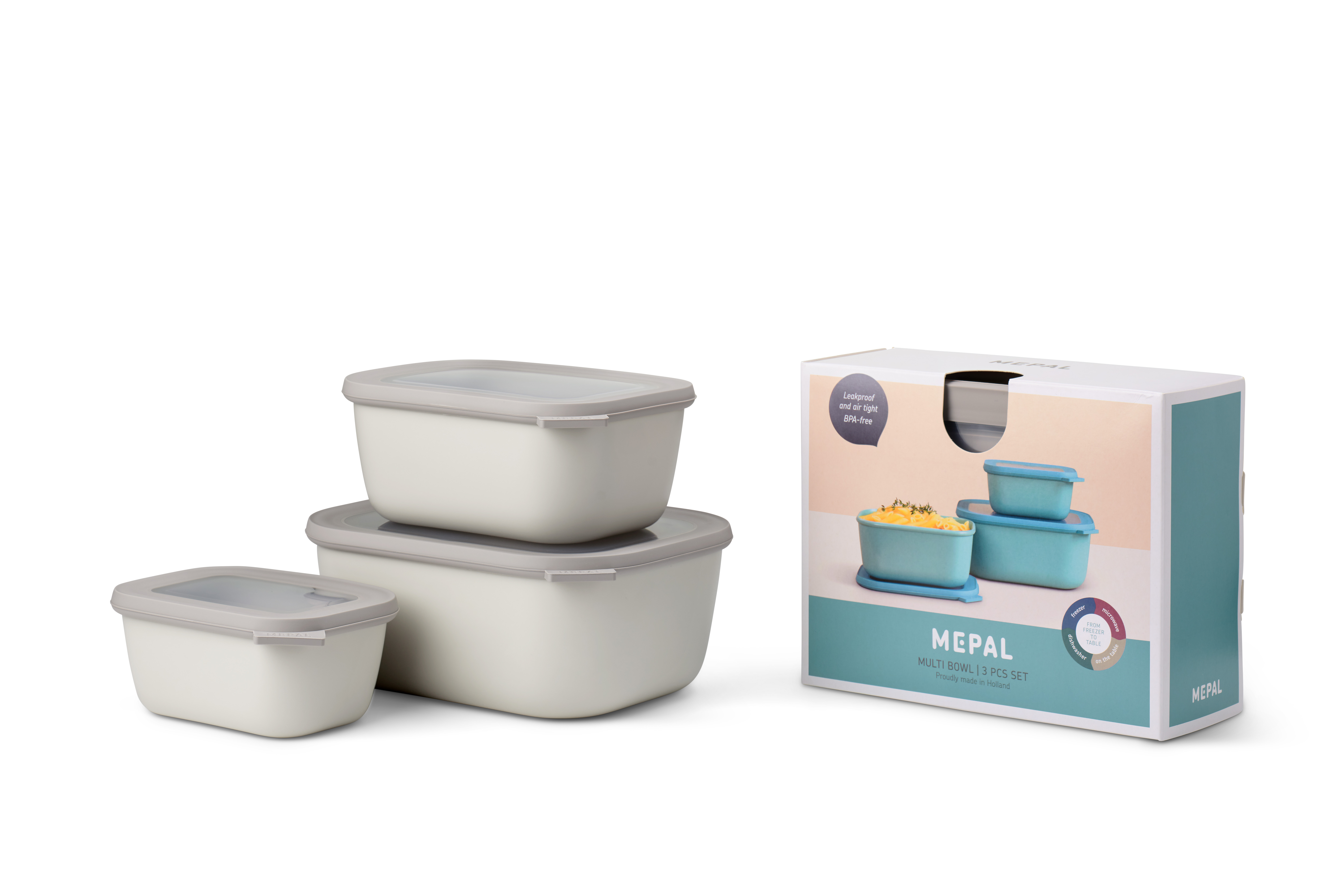 Mepal Set Cirqula rechteckig 3-tlg. 750 + 1500 + 3000 ml in Farbe Nordic White Mepal Set Cirqula rechteckig 3-tlg. 750 + 1500 + 3000 ml in Farbe Nordic White