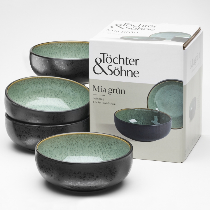 van Well 4er-Set Bowls MIA 18cm aus Steinzeug glasiert grün