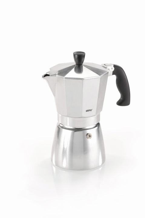 GEFU Espressokocher LUCINO in Farbe schwarz/silber, Kaffeemaschine, Espressokocher, Aluminium, Schwarzgriff, Moka-Kanne