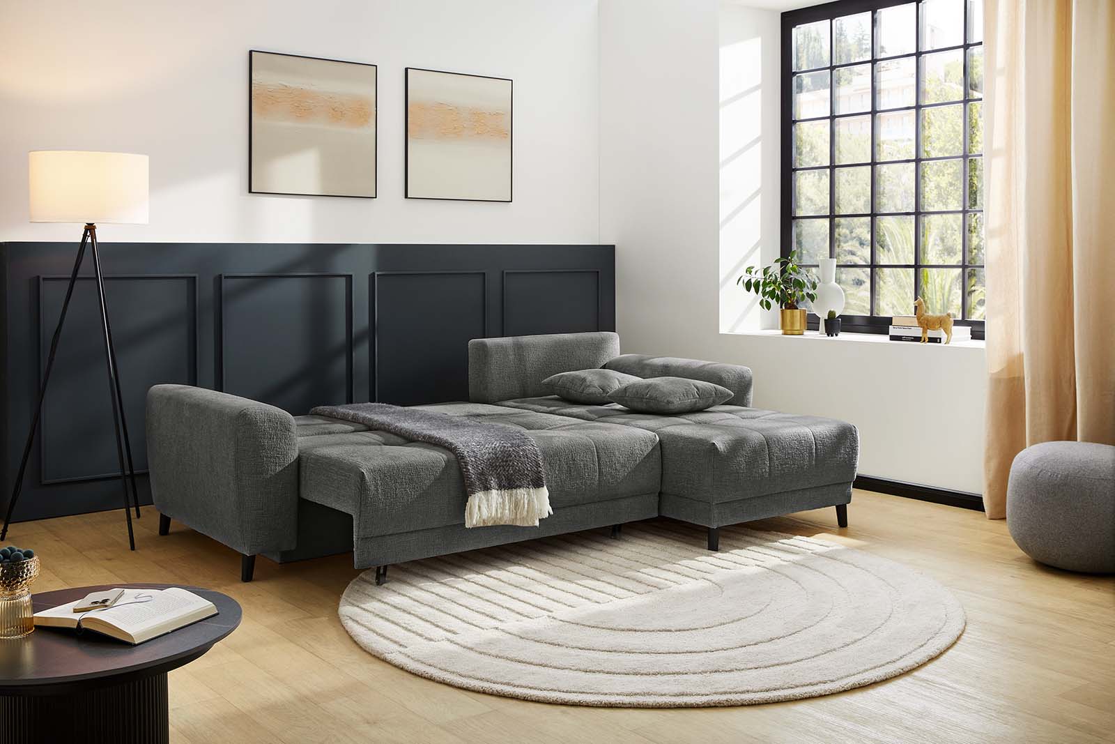 JOB Wohnlandschaft BEVERLY ca. 251x172cm in Chenille dunkelgrau, Dekoration für Zuhause, Mobiliar, Teppich, Drinnen, Innenarchitektur