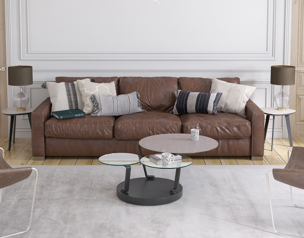 Couchtisch BOUSSOLE in Zementgrau Akante Couchtisch Boussole ca. 77 / 132 cm Keramik zementgrau