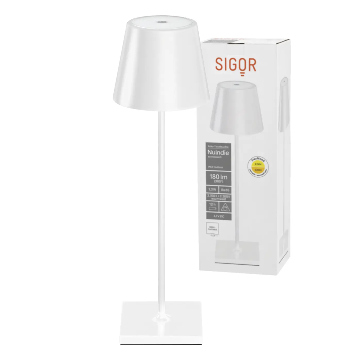 Sigor LED-Akku-Tischleuchte Nuindie in Farbe schneeweiß, dimmbar