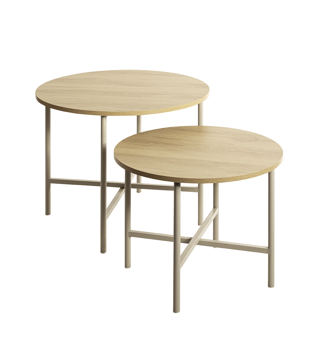 Couchtisch DUA in Farbe Eiche natur, Kaschmir Haku Möbel Couchtisch DUA in Farbe Eiche natur, Kaschmir, Beistelltisch, Seitentisch, Holzoberfläche, runde Tische, Metallgestell