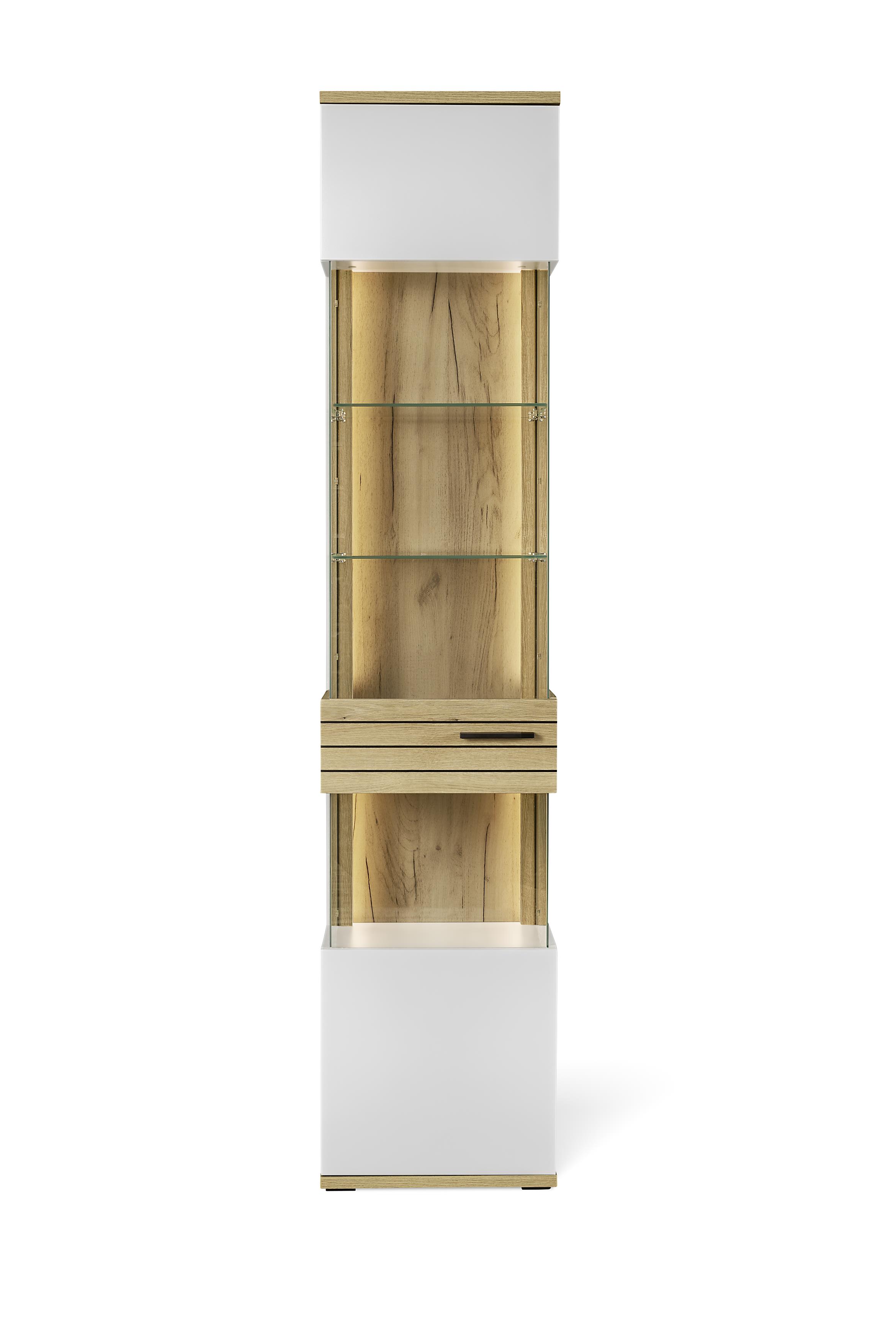 Set One by Musterring Vitrine SO QUINCY ZAMV02 ca. 45x207x40cm in Front Coast evoke Eiche/lichtgrau