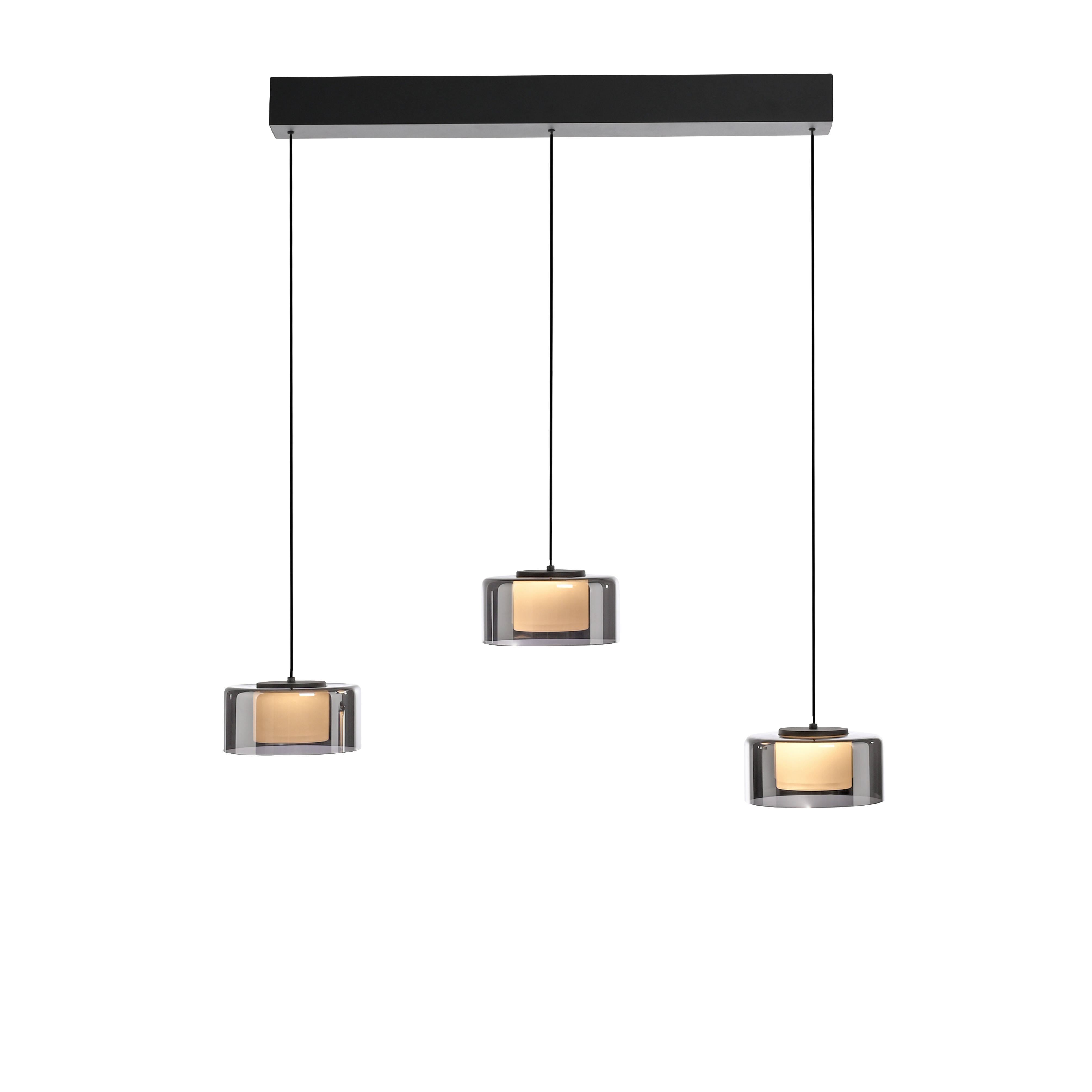Paul Neuhaus LED-Pendelleuchte RIKA 3-flammig in Farbe schwarz, Hängeleuchte, hängende Lampe, drei Leuchten, Glasschirm, schwarze Fassung