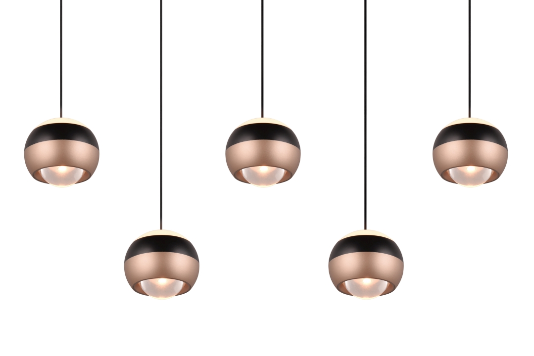 Trio Select LED-Pendelleuchte ORBIT 5-flammig in Farbe schwarz matt, Kunststoff weiß