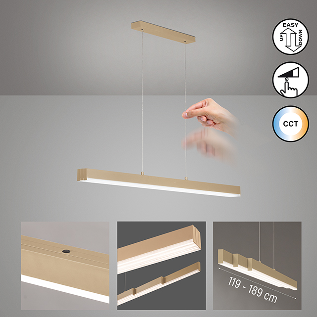 Fischer & Honsel LED-Pendelleuchte VAYANA 3-flammig in Farbe Metall sandfarbig, Holz