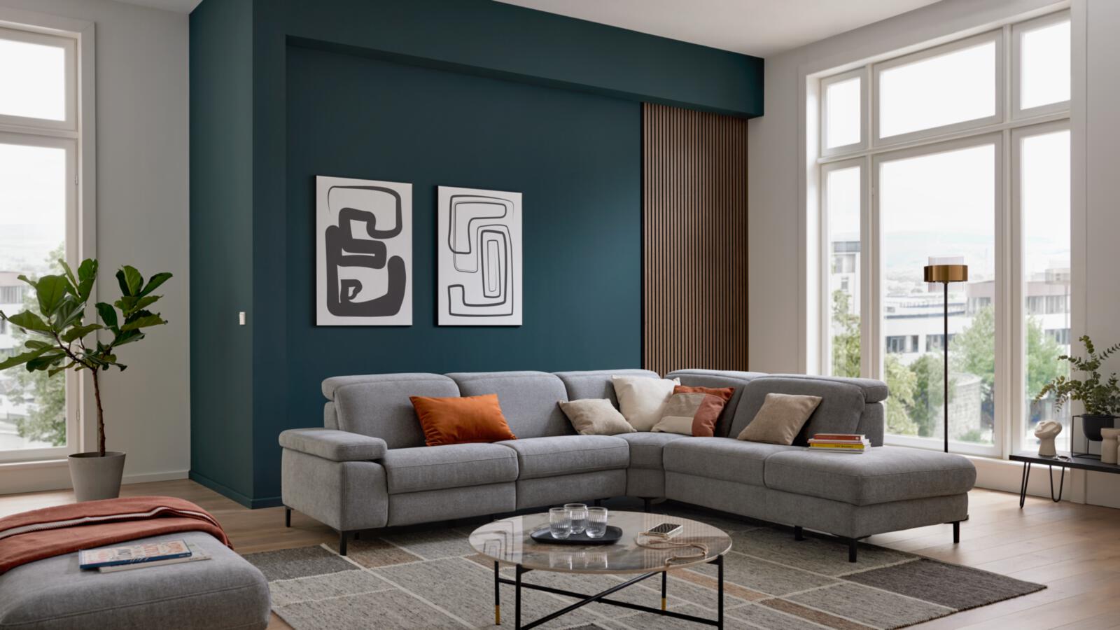 Interliving Rundecke IL 4064 ca. 291x254cm in Stoff Toni grey, Dekoration für Zuhause, Wohnzimmer, Couch, Innenarchitektur, Tabelle
