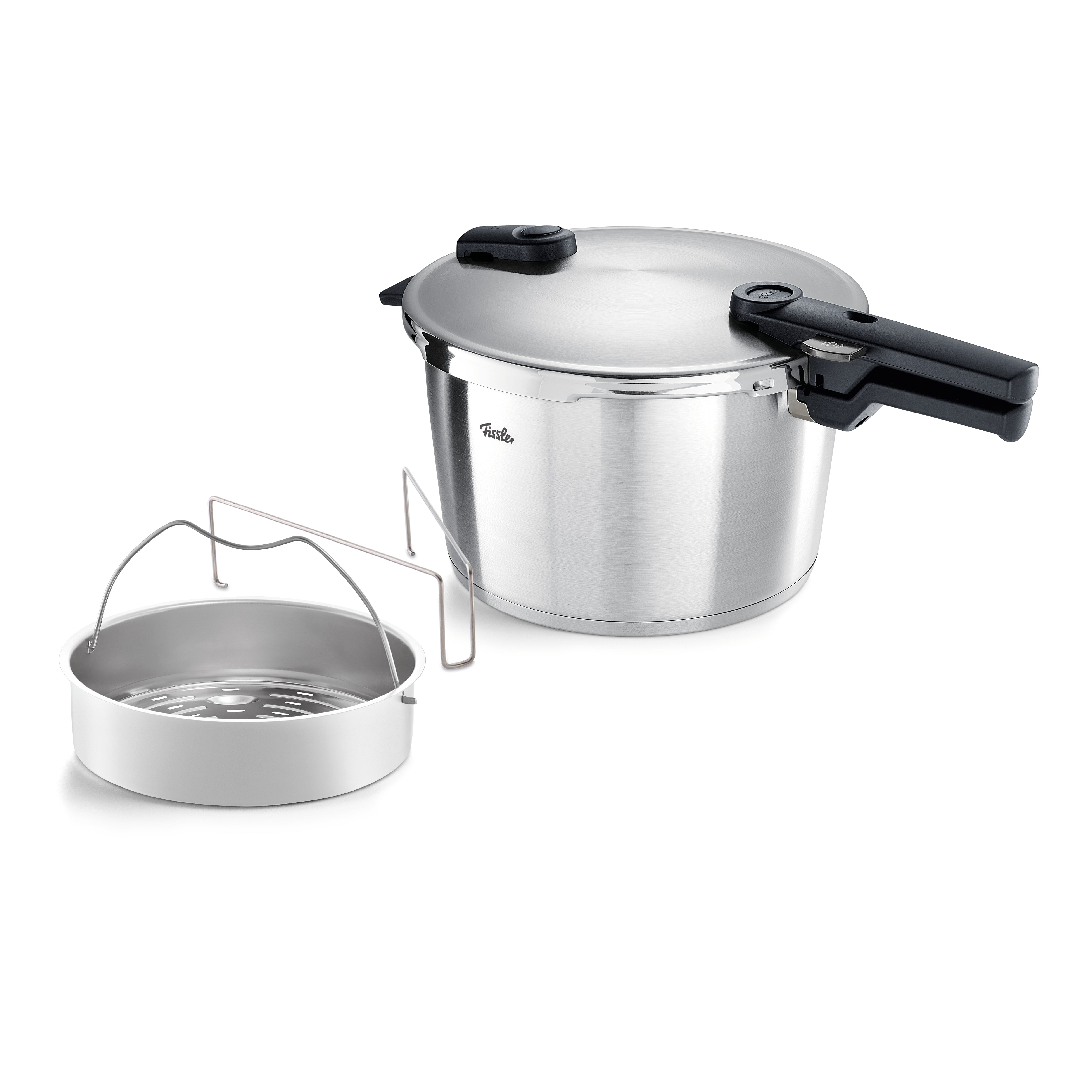 Fissler Schnellkochtopf mit Dämpfeinsatz VITAQUICK® PREMIUM Ø ca. 26cm in Farbe Edelstahl, Topfset, Suppentopf, Induktionsgeeignet, Edelstahl, Dämpfeinsatz
