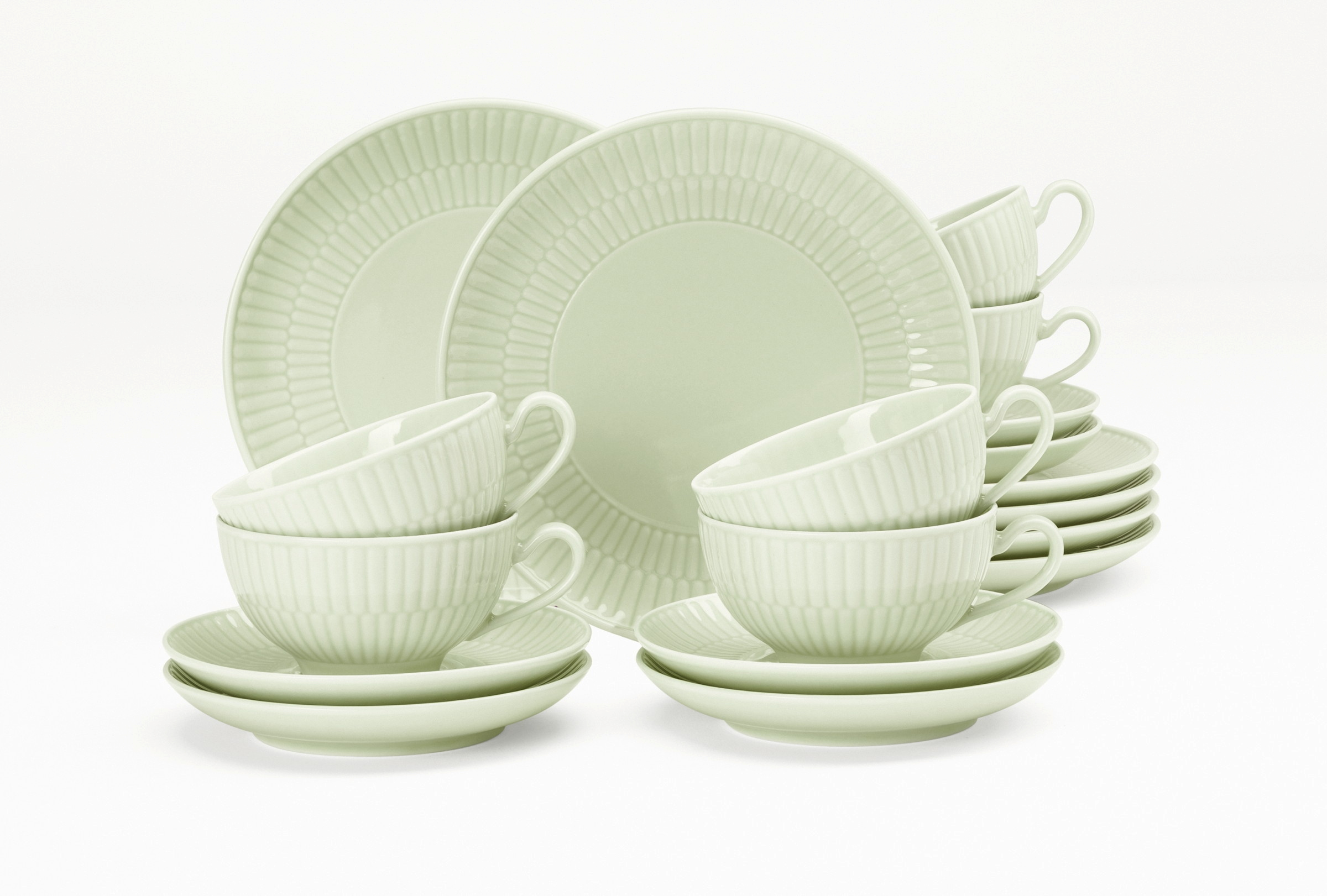Seltmann Weiden Teeservice 18-teilig klein Amina 3 Seladon , Tellerset, Geschirr, Tassen, Untertasse, Richtiges Muster