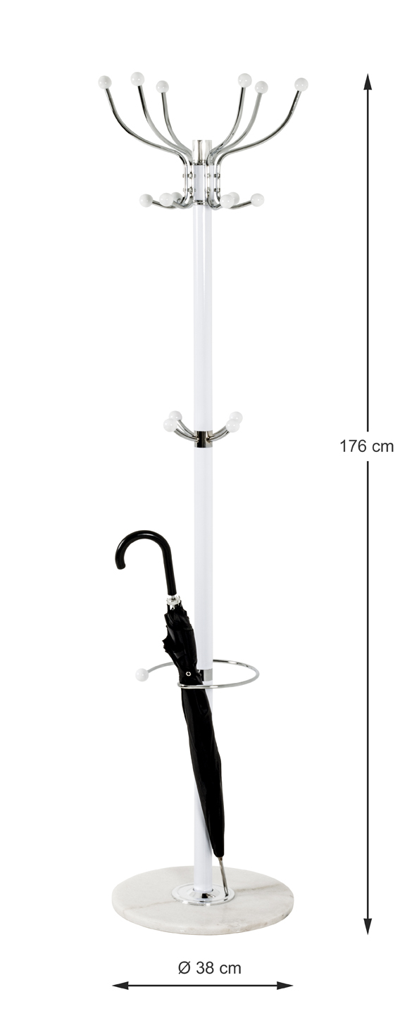 Haku Möbel Garderobenständer MECKI in Farbe Chrom, Weiß, Kleiderständer, Mantelständer, Garderobe, Ständer, Schirmhalter