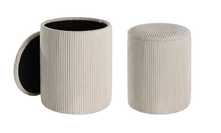 Eglo Living Hocker 2er Set VAVATENINA in Cord Creme, Zylinder, Moebel