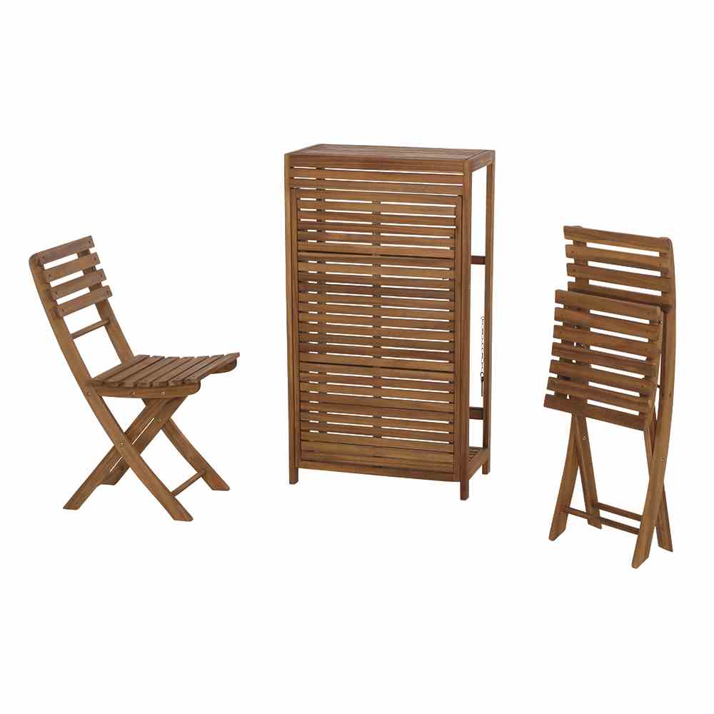 Gautzsch Balkonset BARI 3-teilig aus Akazienholz, Holzstuhl, Klappstuhl, Gartenmöbel, Lattenholz, Holzset