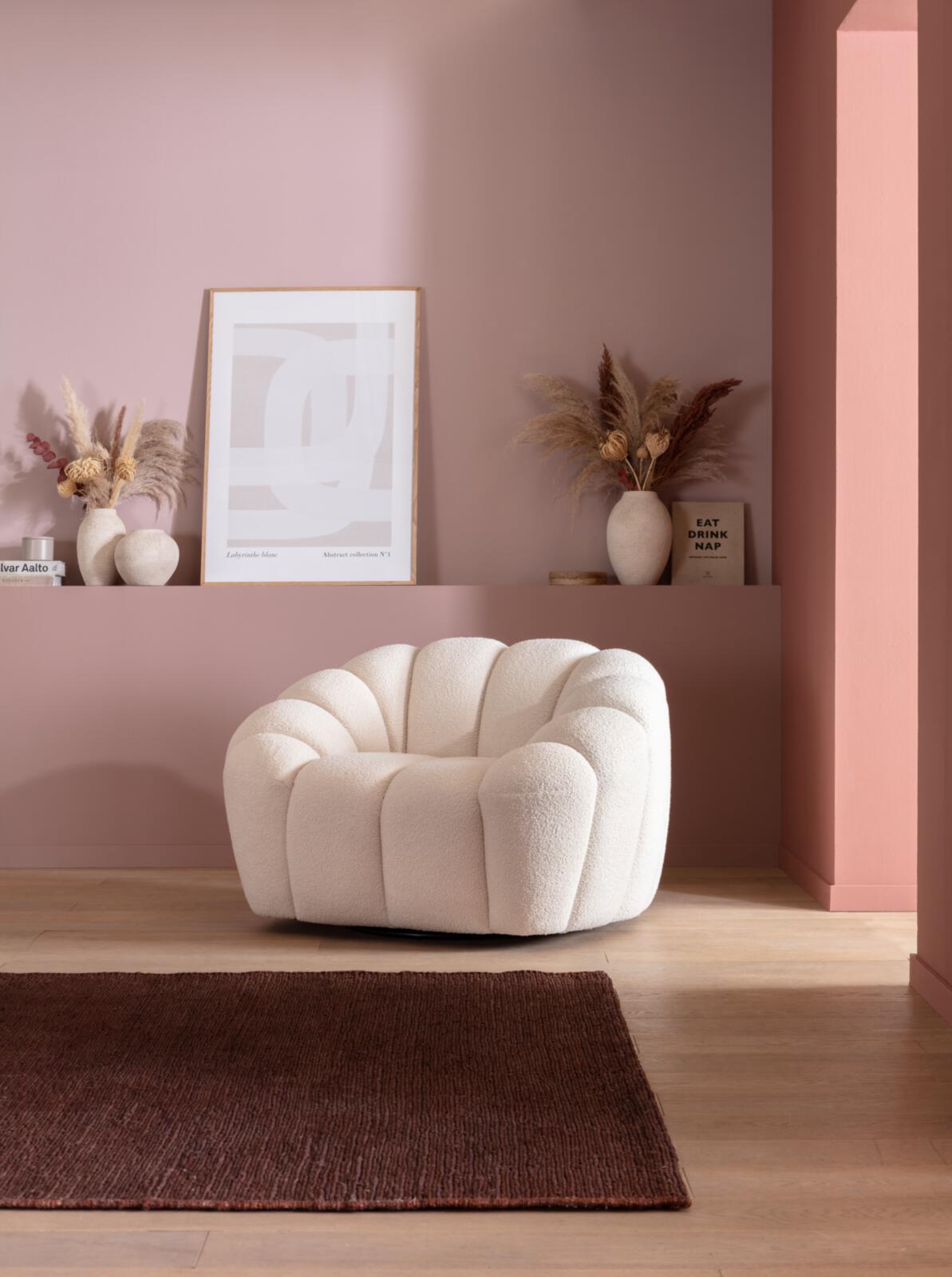 Drehsessel ca. B117 H75 T95 cm in Stoff 306/55 weiß, Dekoration für Zuhause, Kissen, Mobiliar, Teppich