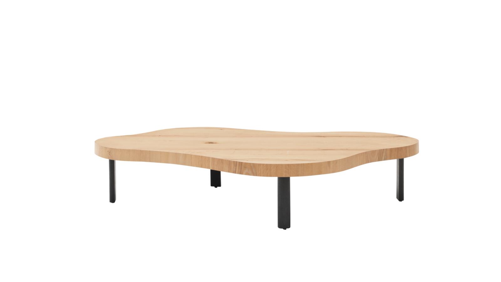 Roomio Couchtisch NO. 2002 mit Platte aus Eiche Echtholzfurnier, natur, Couchtisch, Holz, Rund, Holzoptik, Schwarzbeine