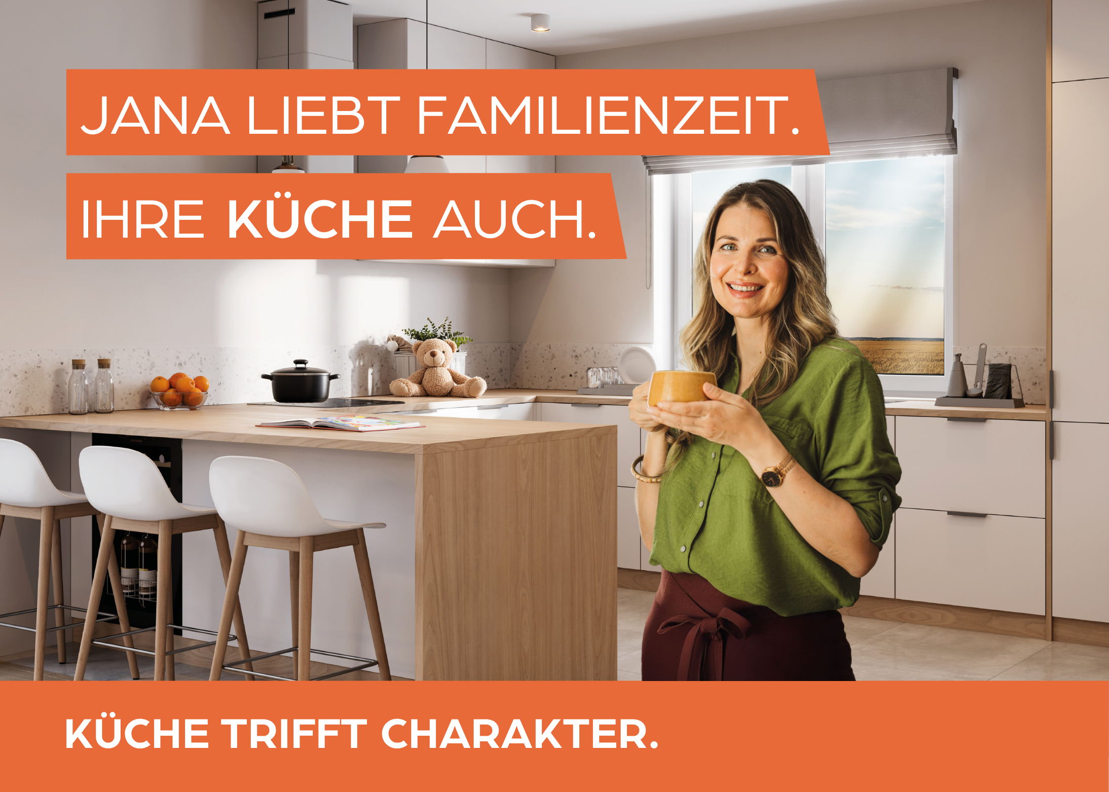 kitchen, Küche Insel, grüne Bluse, Tasse, sonnige Küche