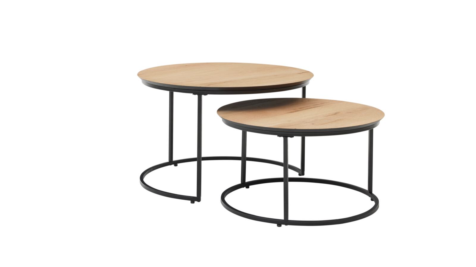 Roomio Couchtisch 2er-Set NO. 2002 mit Platte aus Eiche Echtholzfurnier natur, Moebel, Tabelle, Kaffeetisch, Esstisch, Barhocker