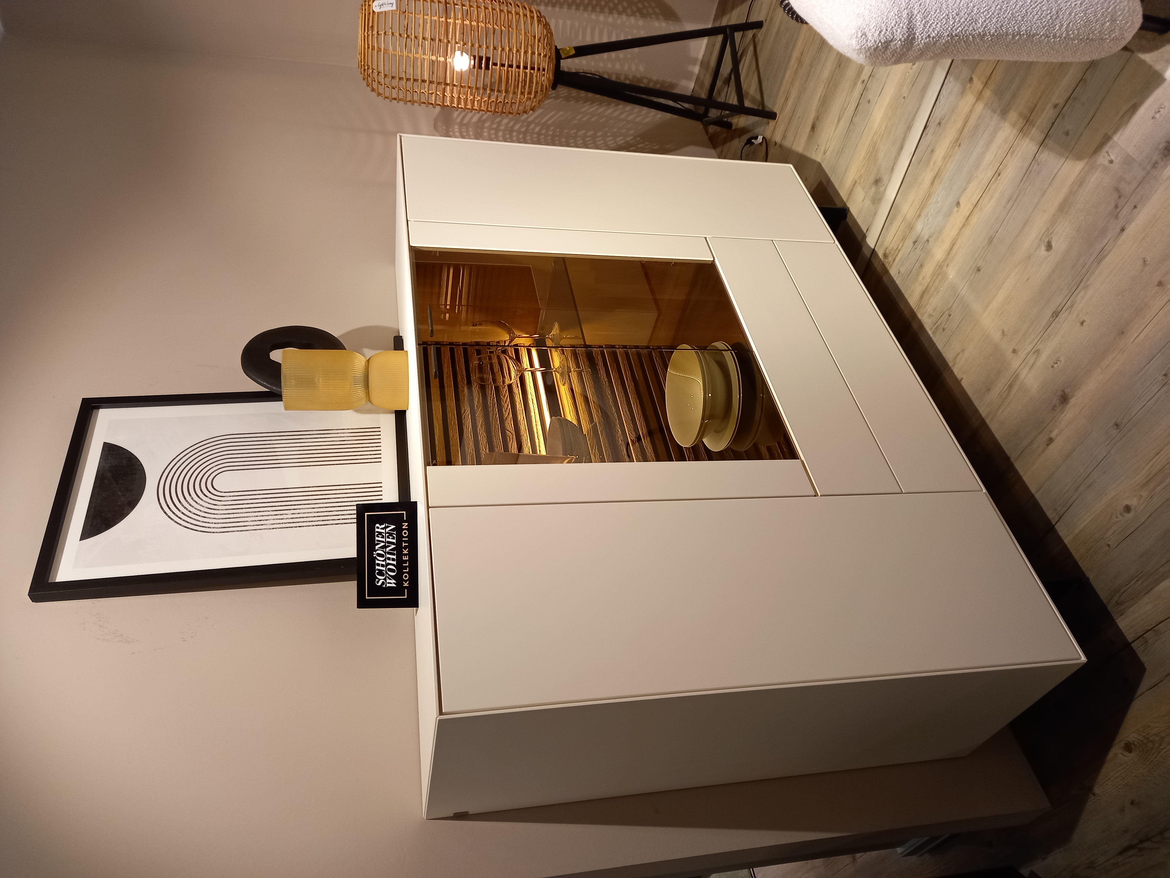 SCHÖNER WOHNEN-Kollektion Highboard YONNA ca. 165x119x44cm in Kerneiche natur gebürstet, seitenschrank, schrank, weiß glänzend, glas tür, esszimmer