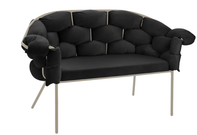 Eglo Living Sofa 2-Sitzig MANEMBOLOSY ca. B80 H65 L130 cm in Samt schwarz/braun, Couch, Mobiliar, Kissen, Dekoration für Zuhause, Stuhl