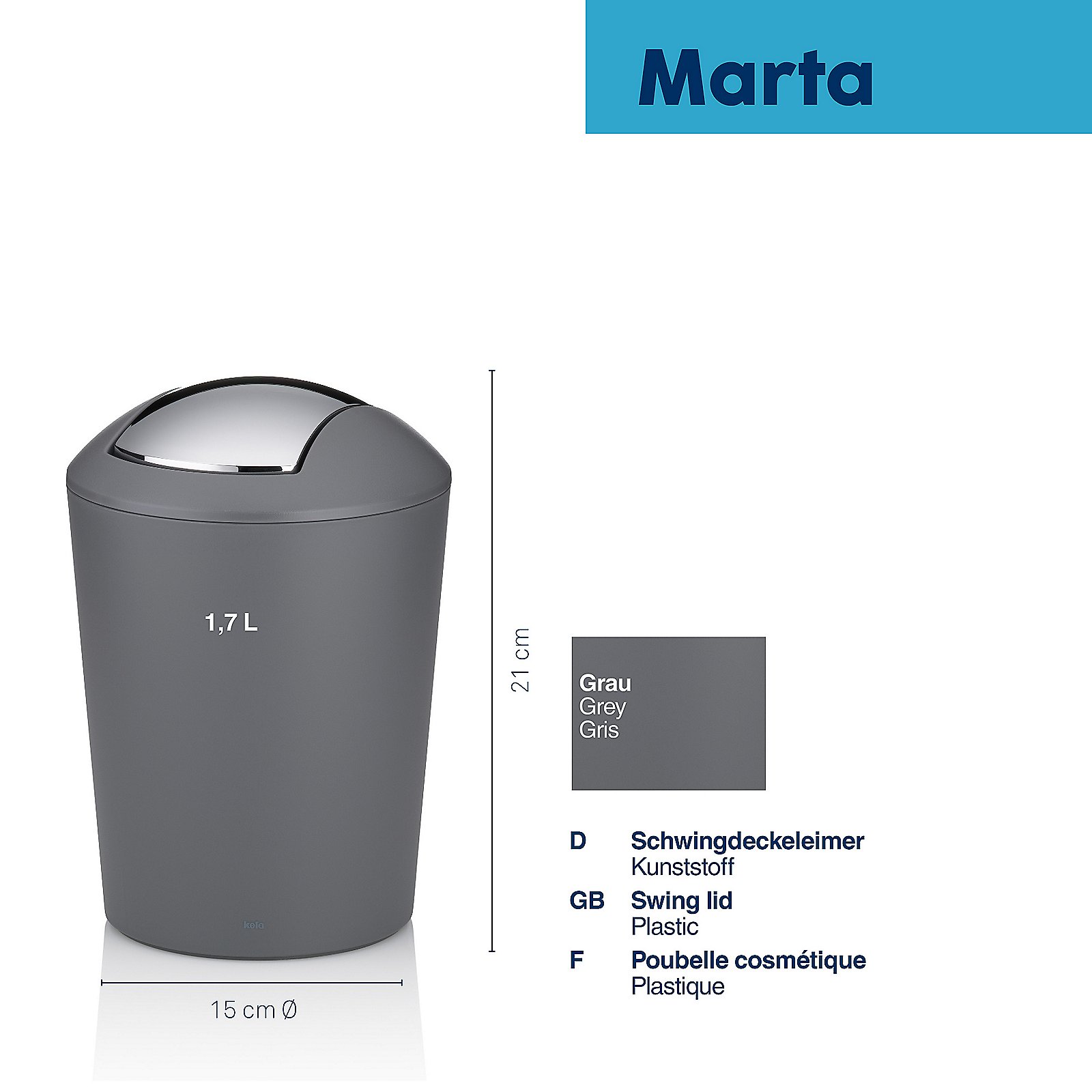 Kela Schwingdeckeleimer Marta MARTA in , Zinn, Kann, Mülleimer