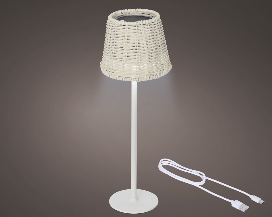 Kaemingk Solar Tischlampe ca. H38,5 cm, D11 cm in Korbweide weiß, Stehlampe, Lampe, Schirm, Korblampe, Steh-Design