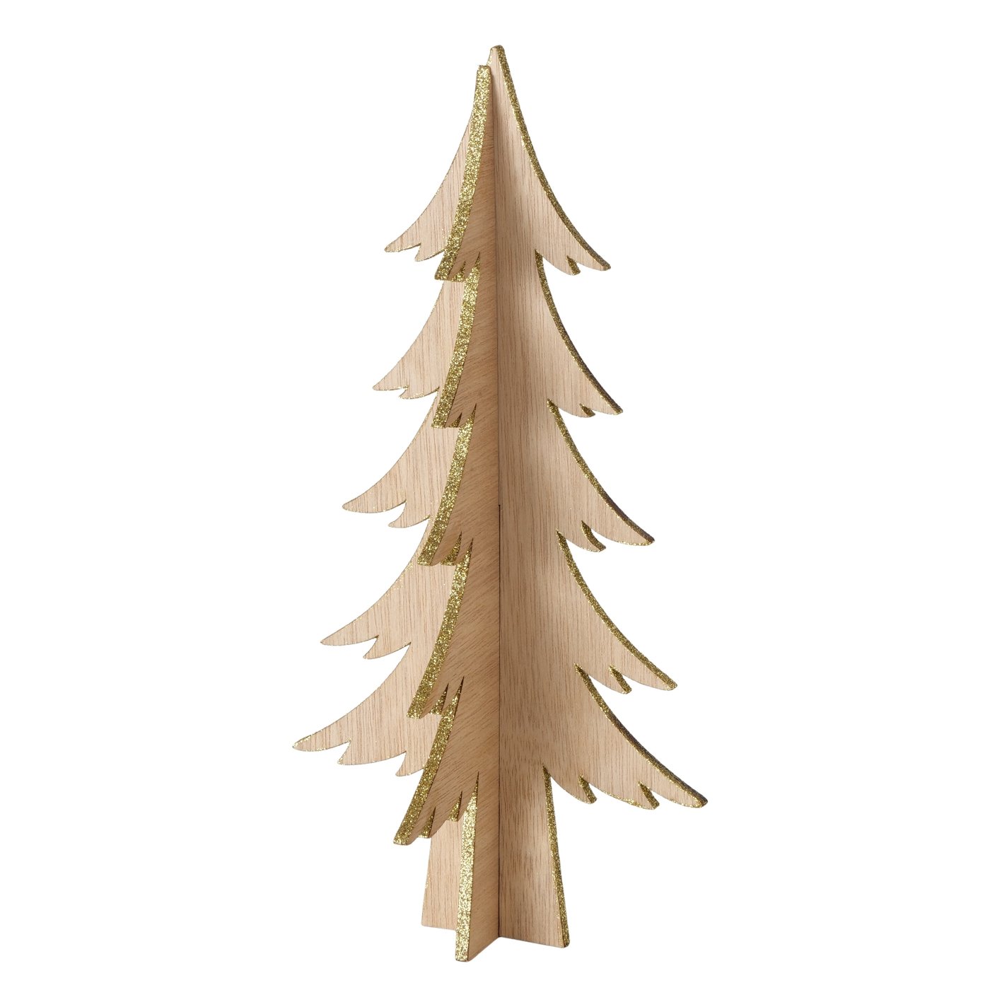 Boltze Dekoaufsteller Glam of Nature  Mehrfarbig, Weihnachtsbaum, Holzdeko, Naturholz, Goldglitzer, 3D-Aufsteller