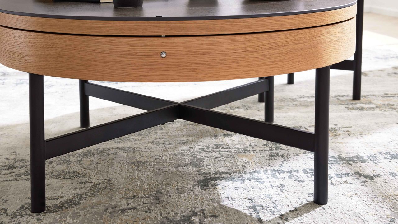 Interliving Couchtisch IL 6216 Ø ca. 85cm in Keramik Titan/Korpus MDF Eiche
