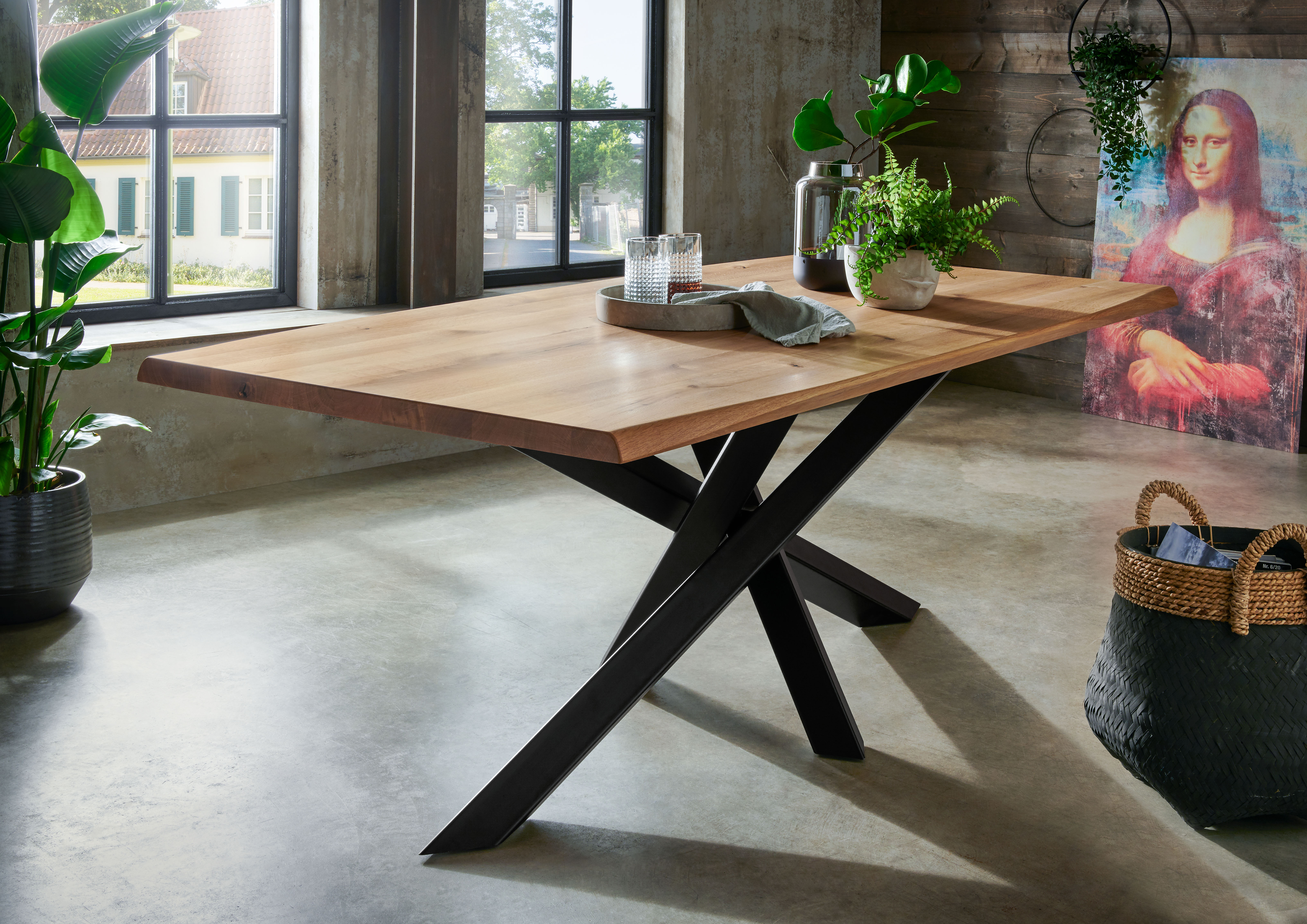 Frankenmöbel Esstisch TI-0600 ca.220 x 110 cm in Platte Wildeiche massig geölt