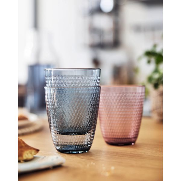 CreaTable Gläser Pampille in Farbe Eisblau glänzend, Glas, Trinkglas, geprägtes Muster, farbig, Set mit zwei Gläsern