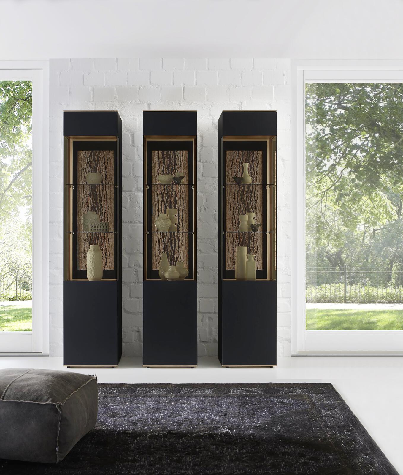 Hartmann Standelement Runa rechts, ca. 43 x 205 x 44 cm in Metall anthrazit mit Rinde Applikation Hartmann Standelement Runa rechts, ca. 43 x 205 x 44 cm in Metall anthrazit mit Rinde Applikation, Vitrine, Vitrinen, Schwarz, Glasvitrine, Dekoration