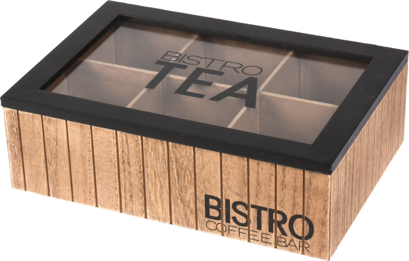 Teebox HZ1940010 Holzfarben Teebox Bistro 24x16x7,5cm in , Box, Teebox, Holzbox, Holzlatten, durchsichtiger Deckel