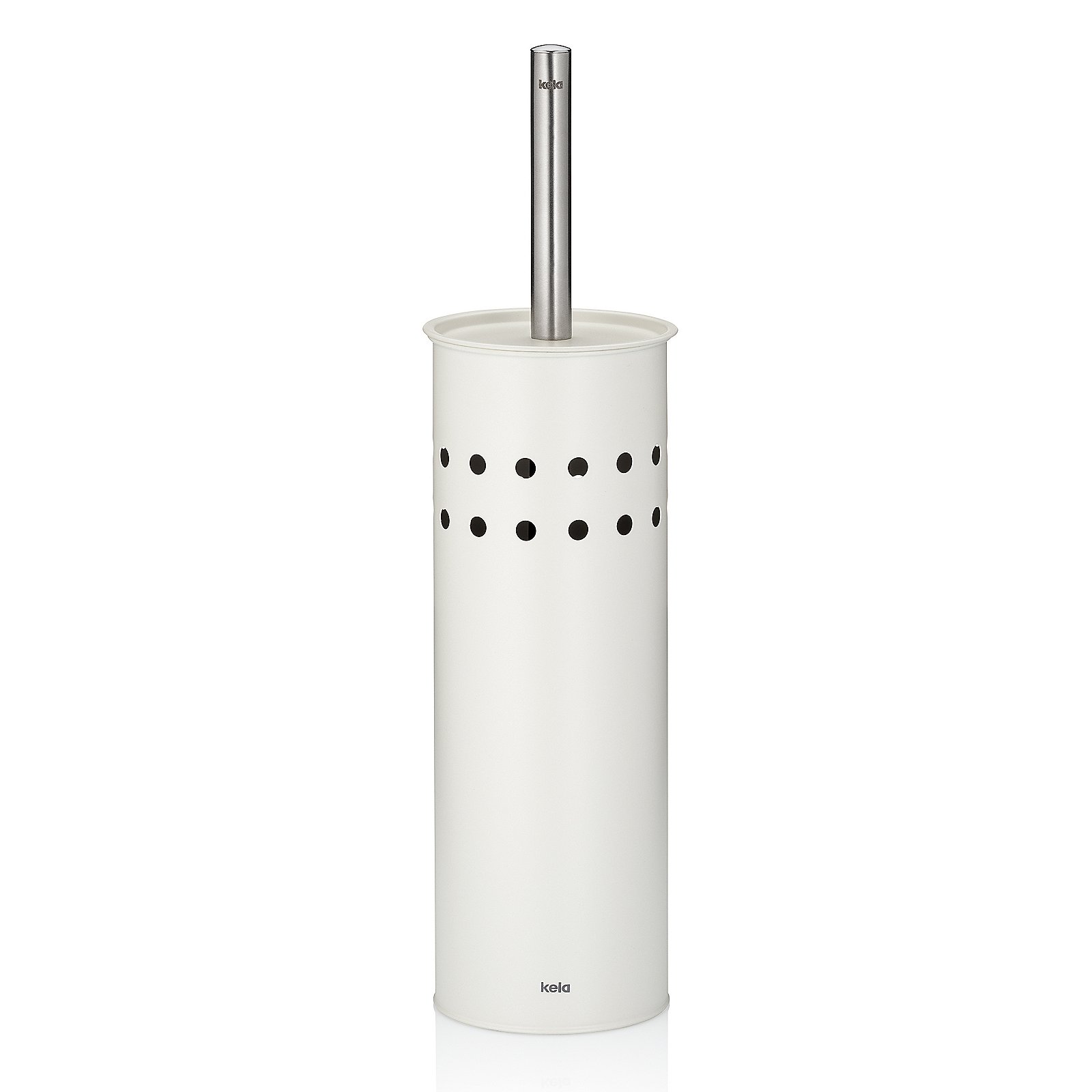 Kela WC-Garnitur LEO in Farbe Weiß, Toilettenbürste, Halterung, Edelstahl, Weiß, Lochmuster, Toiletbürste, Halter, Weiß, Metallgriff, Perforiertes Muster