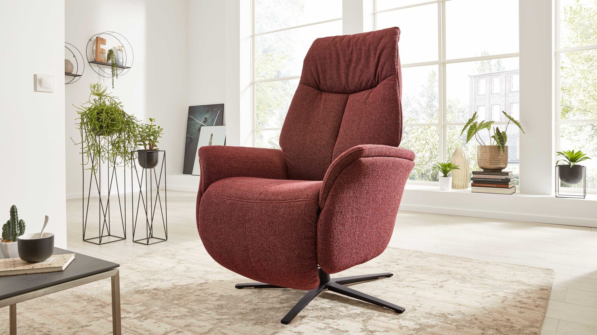 Interliving Relaxsessel, 2-motorisch IL-4550 in Stoff Melange chianti/Sternfuß anthrazit 