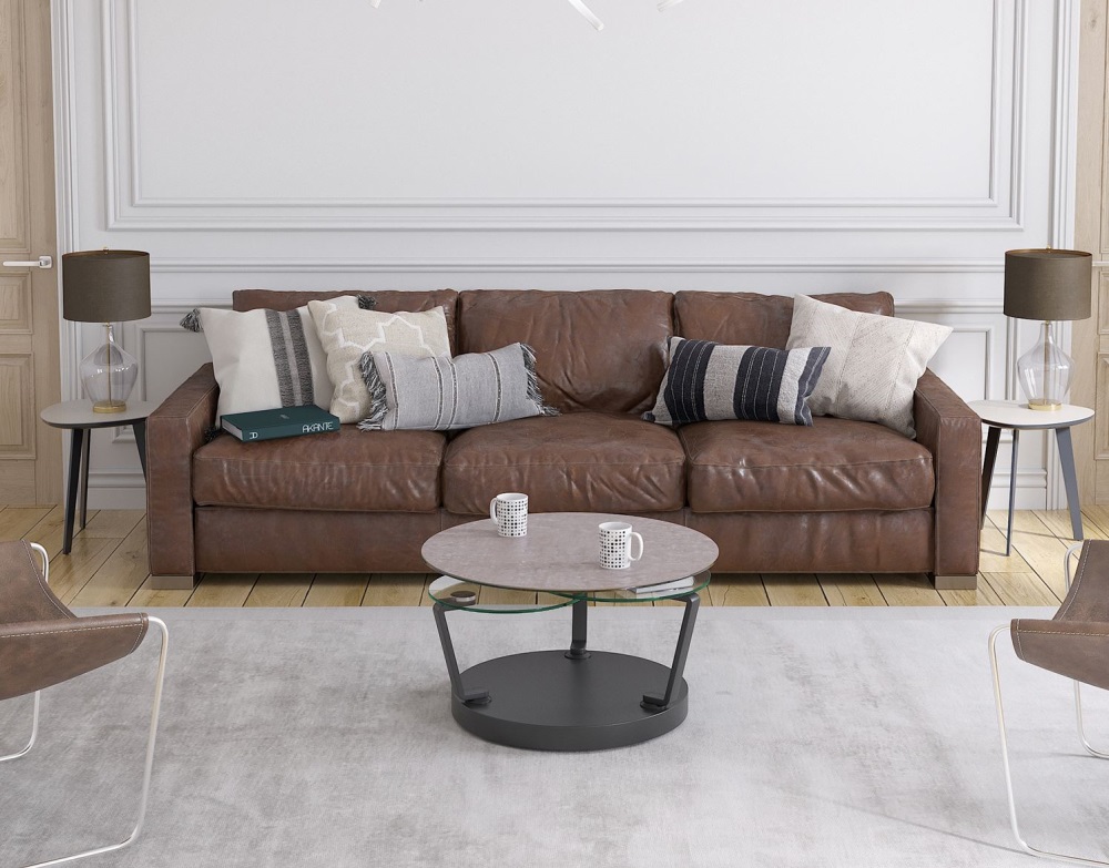 Couchtisch BOUSSOLE in Zementgrau Akante Couchtisch Boussole ca. 77 / 132 cm Keramik zementgrau