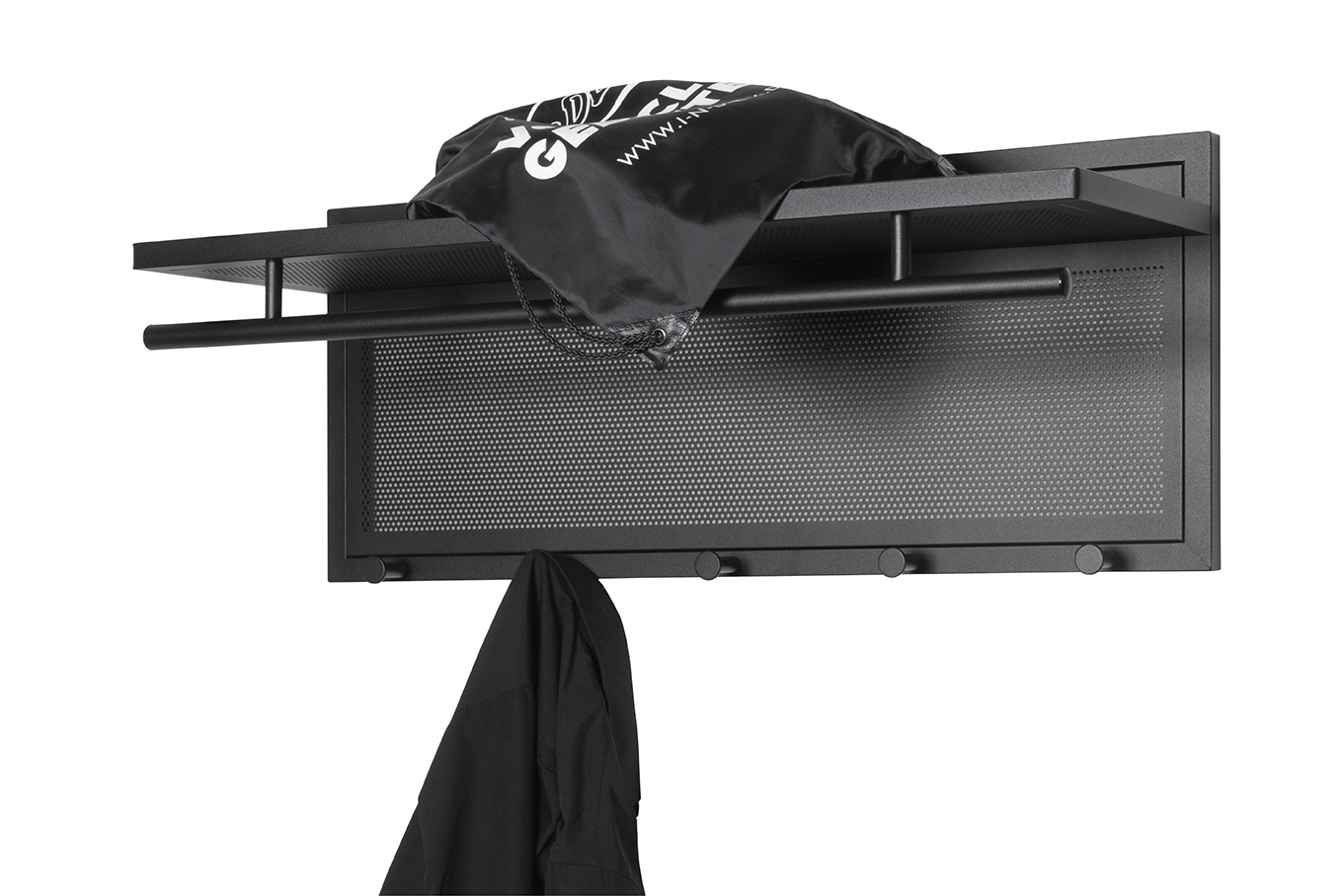 Haku Möbel Wandgarderobe ca. B75 H30 T26 cm in Stahlrohr schwarz , Bekleidung, Hut