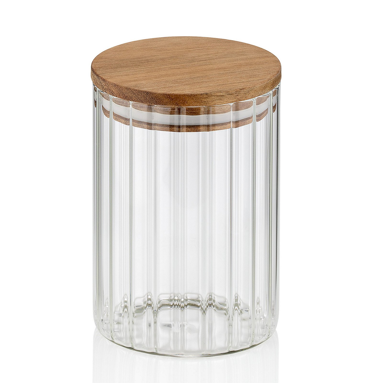 Kela Vorratsdose Dorothea 0,6L DOROTHEA in transparent, glasbehälter, aufbewahrungsbehälter, holzdeckel, rund, rippenstruktur, Glasbehälter, Tiegel, Holzdeckel, rohrförmig, Küchenbehälter