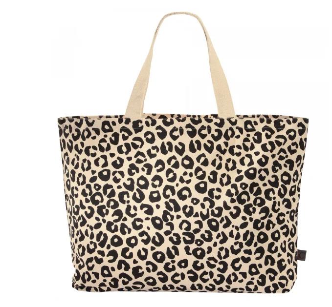 Cawö Tasche LEO BAG 40x60cm in Farbe schwarz, Tote, Leopard, Leopardenmuster, Baumwolle, Tasche