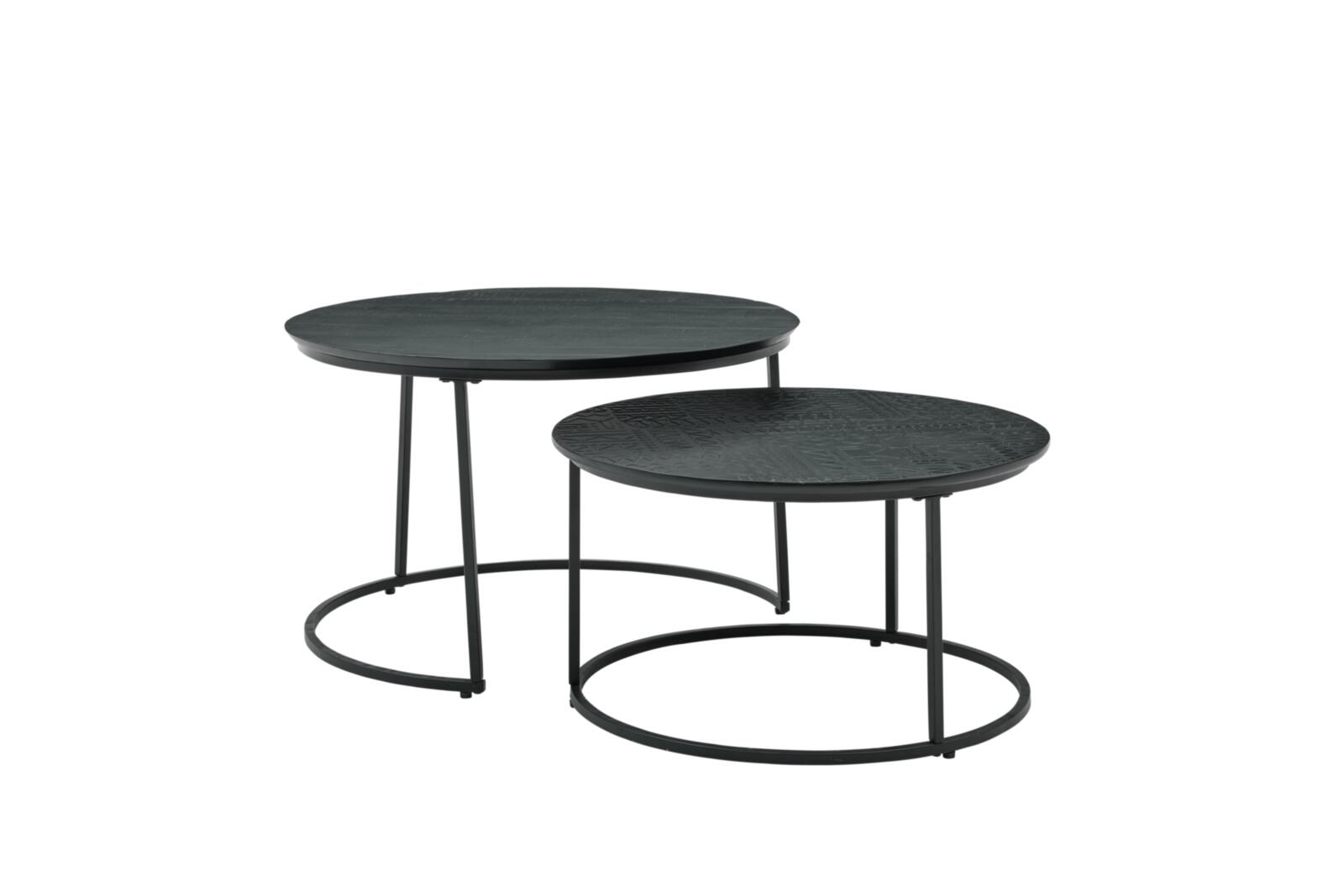 Roomio Couchtisch 2er-Set NO. 2001 in Mango massiv, schwarz gebeizt und lackiert mit Holzverzierung
