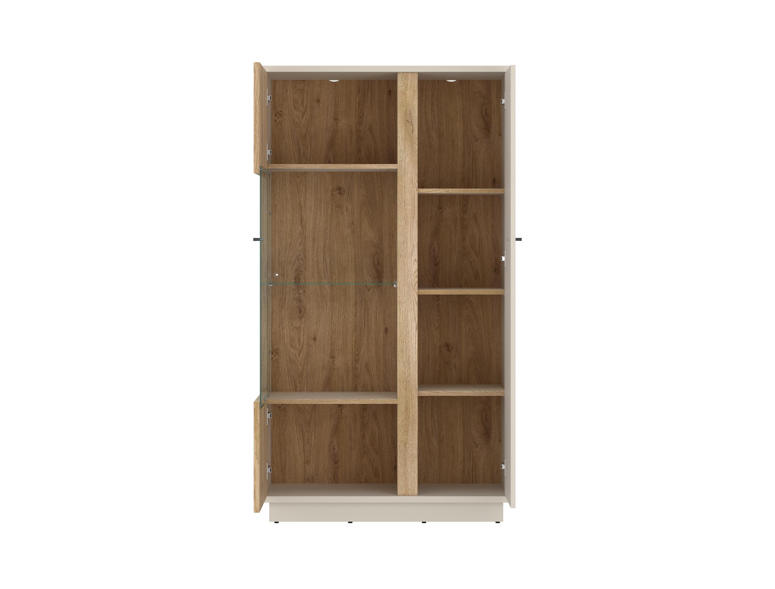 Vitrine MOSANO ca. B87,2 H158,5 T40 cm in Cashmere, Cremona Eiche, Vitrinenschrank, Glasaufsatz, Holzoptik, Regal mit Glastüren, Schrankboden