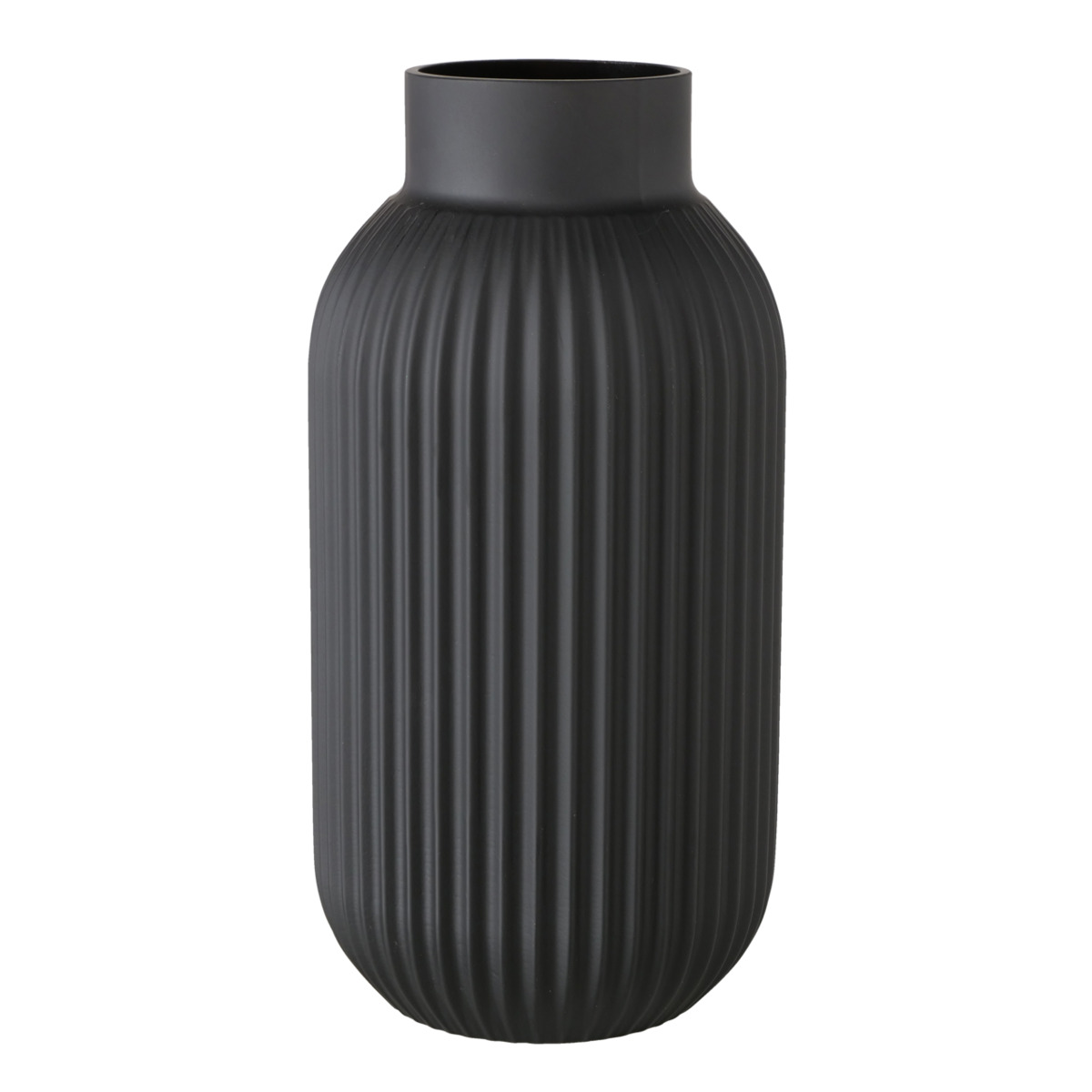 Boltze Vase Nordika Glas Schwarz, Vase, Keramik, Anthrazit, Geriffelt, Zylindrische Form