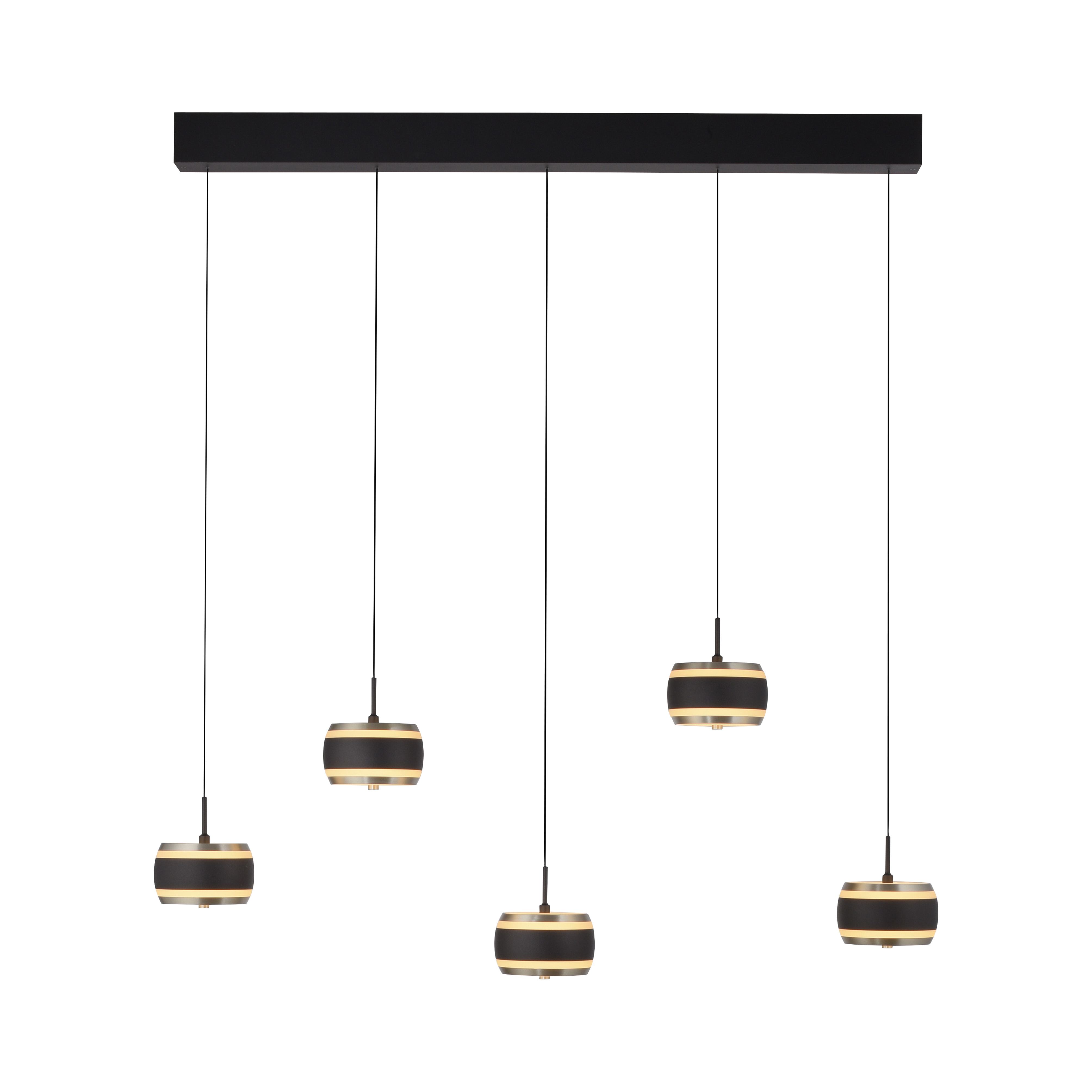 Paul Neuhaus LED-Pendelleuchte PURE FALLING RINGS 5-flammig in Farbe black pearl/diamond, hängelampe, pendelleuchte, vierfache lampe, schwarz-gold, oberfläche metall