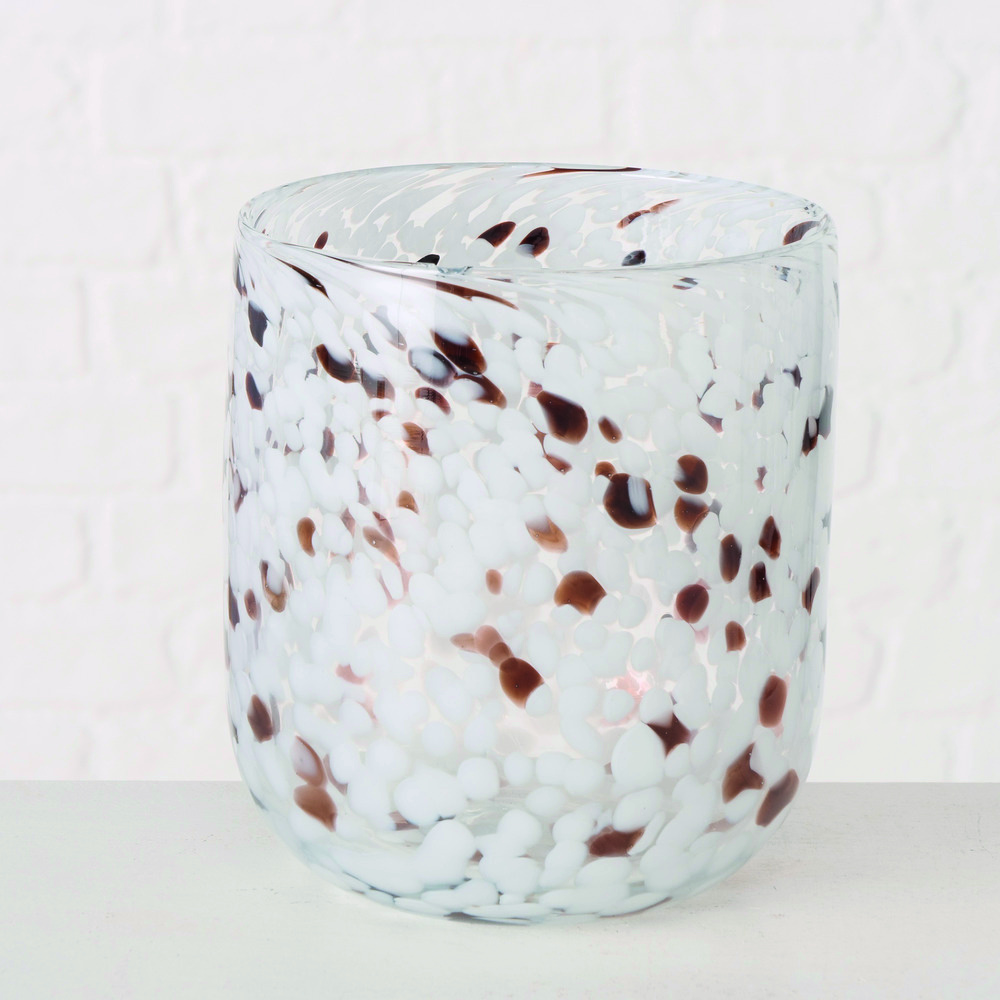  // Windlicht Borea // Glas durchgefärbt // braun, schwarz, weiß // Höhe ca. 17 cm