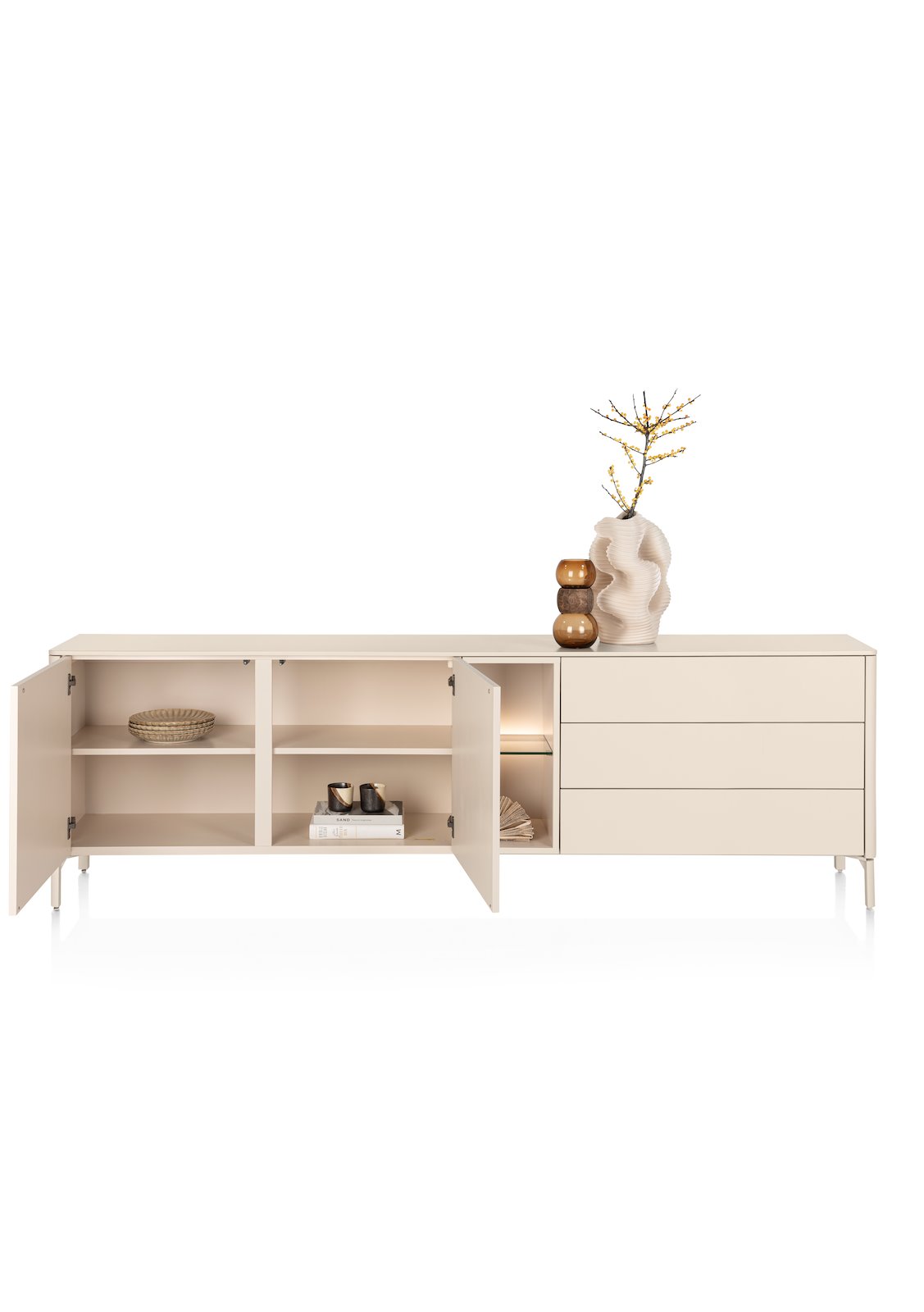 XOOON Sideboard TRENTINO ca. B240 H75 T42 cm in MDF creme lackiert, Sideboard, Schrank, Beige, Aufbewahrung, Schubladen
