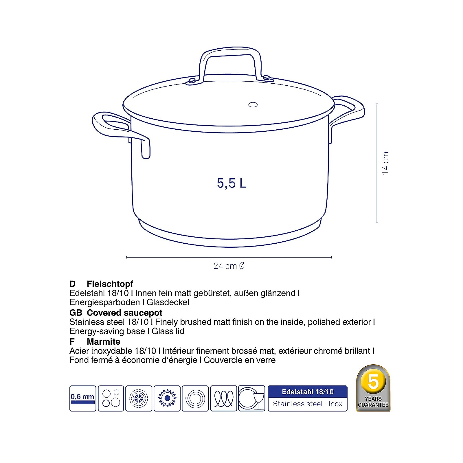Kela Fleischtopf Flavoria FLAVORIA in Silber Glänzend Kela Fleischtopf Flavoria FLAVORIA in Silber Glänzend, Kochgeschirr, Topf, Kochtopf, Essen