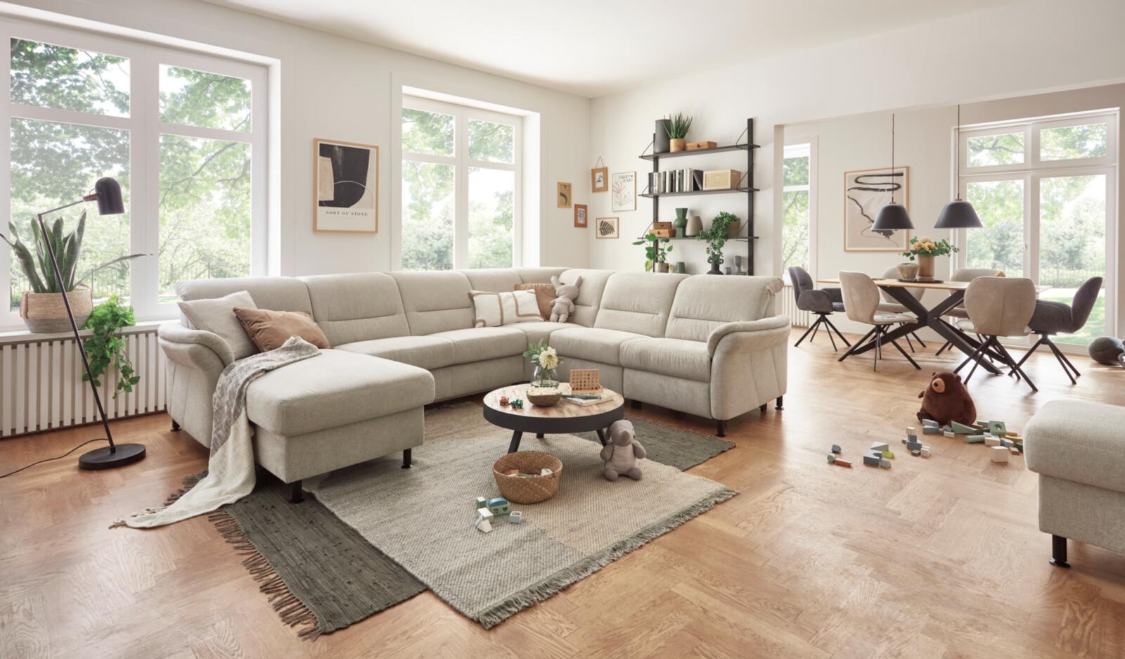 Modulmaster Wohnlandschaft MM-ZE1148 ca. 336x268cm in Stoff Cyber ecru, Dekoration für Zuhause, Mobiliar, Tabelle, Wohnzimmer, Kaffeetisch