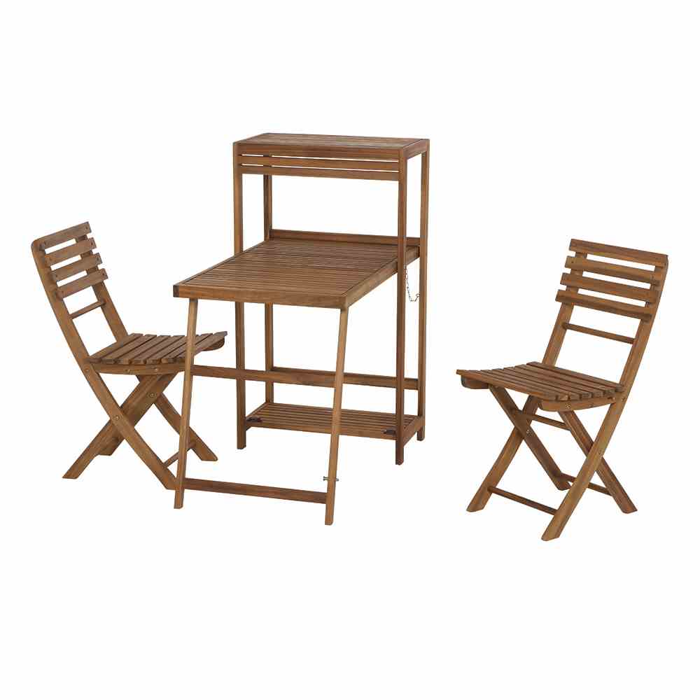 Gautzsch Balkonset BARI 3-teilig aus Akazienholz, Holzset, Gartentisch, Klappstuhl, Klappstuhlset, Gartenmöbel