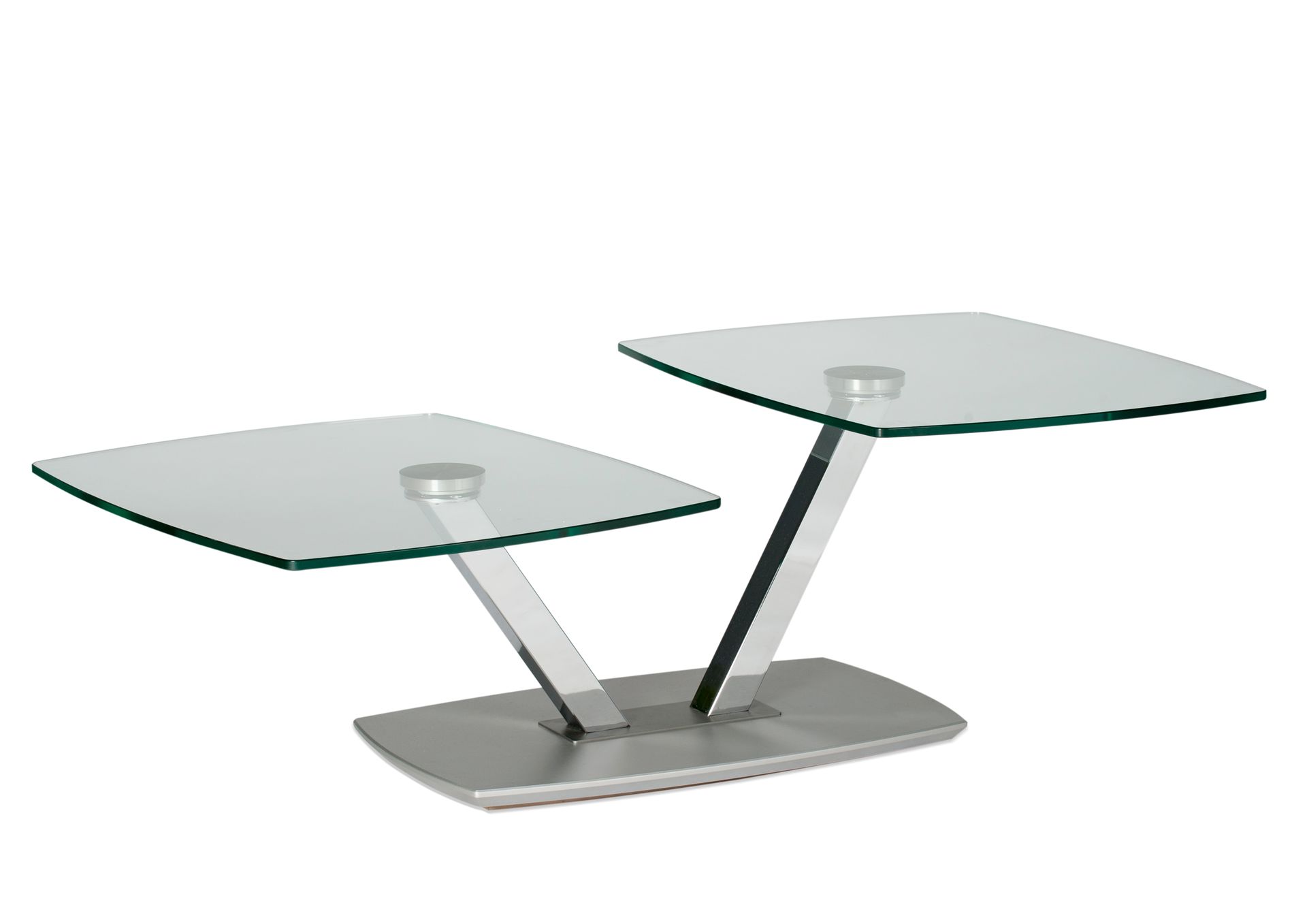 Eve Collection Couchtisch Sarnico de Luxe, ca. 96 x 44 x 70 cm mit Klarglasplatte und Bodenplatte in Edelstahloptik