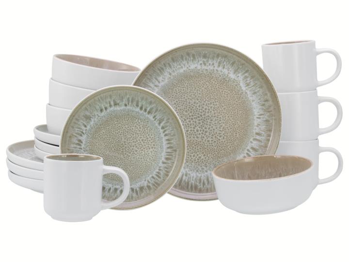 Creatable Kombiservice, 16-tlg. Nordic Fjord Eisblau in Farbe Sand, Töpferei, Porzellan, Untertasse, Tasse, Mahlzeit