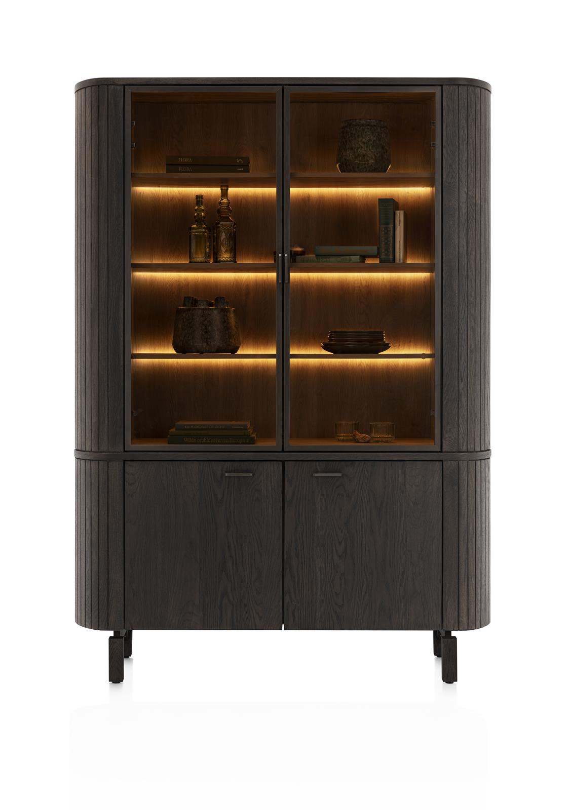 Henders & Hazel Highboard RAVELLO ca. B150 H210 T42 cm in Eiche furniert basalt lackiert Henders & Hazel Highboard RAVELLO ca. B150 H210 T42 cm in Eiche furniert basalt lackiert, Vitrine, Glasvitrine, Beleuchtung, Holzoptik, Schrank