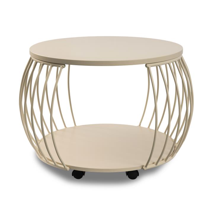 Couchtisch TAIWAN in Deckplatte MDF Dekor cremeweiß, Beistelltisch, Rundtisch, Metall-Rahmen, Beige, Rollbare